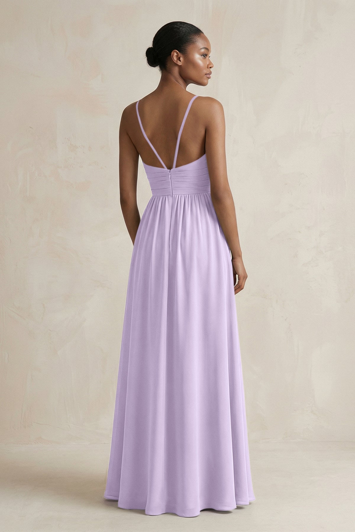 A-Line Halter Chiffon Ruched Bridesmaid Dress in Lavender