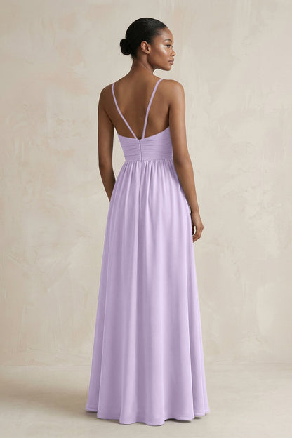 A-Line Halter Chiffon Ruched Bridesmaid Dress in Lavender