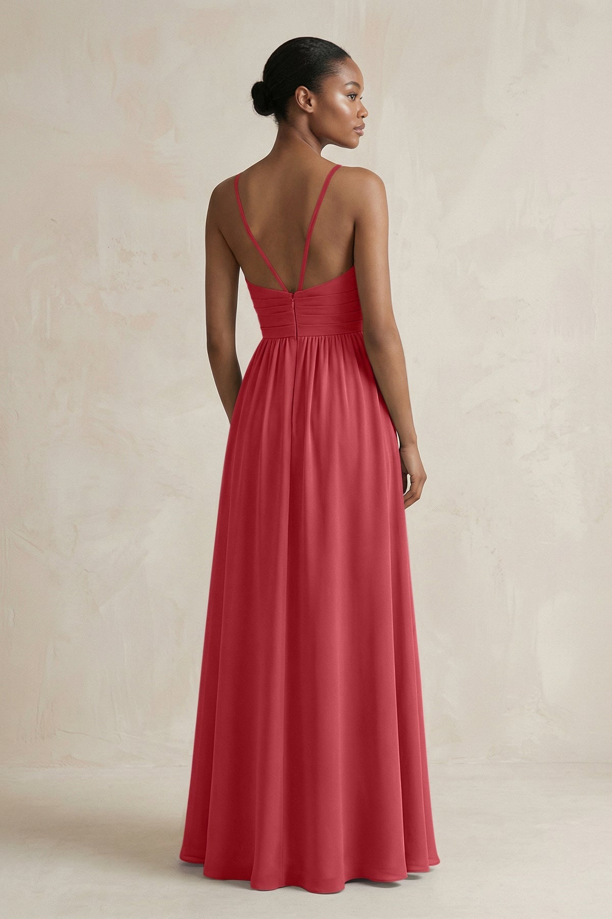 A-Line Halter Chiffon Ruched Bridesmaid Dress in Merlot
