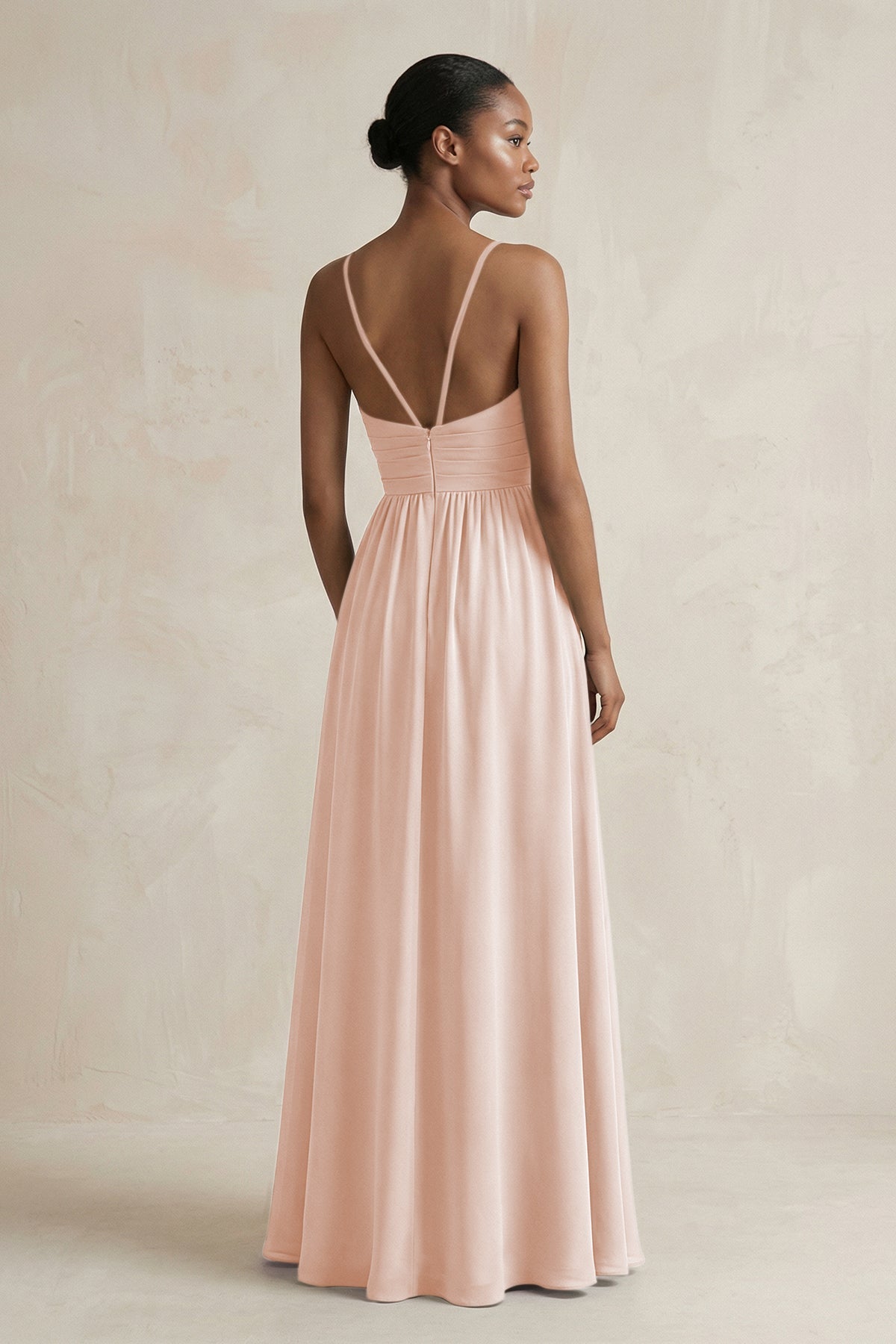 A-Line Halter Chiffon Ruched Bridesmaid Dress in Pale Blush