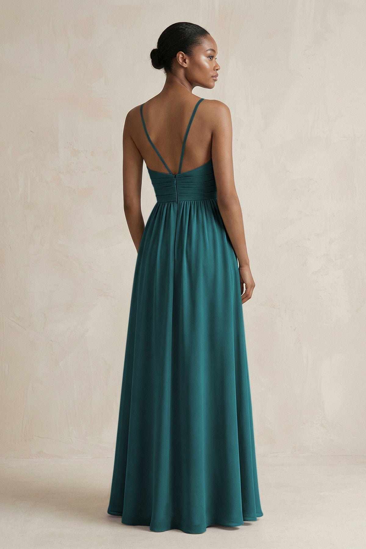 A-Line Halter Chiffon Ruched Bridesmaid Dress in Pine