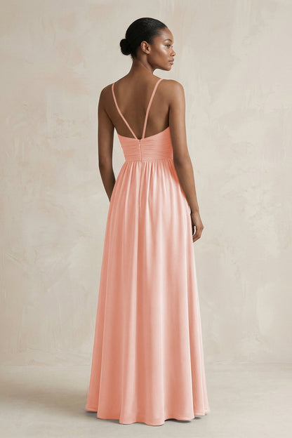 A-Line Halter Chiffon Ruched Bridesmaid Dress in Rose Petal
