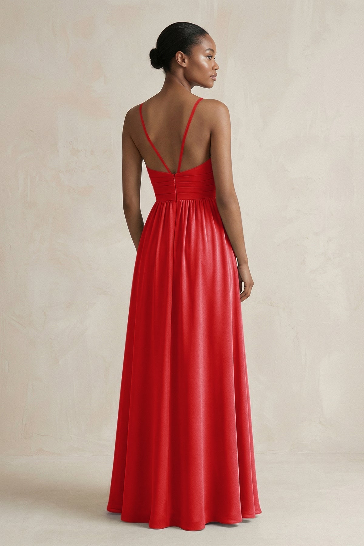 A-Line Halter Chiffon Ruched Bridesmaid Dress in Ruby Red