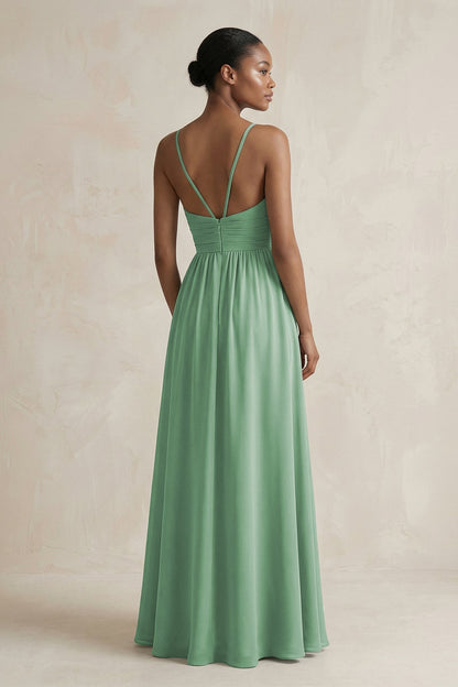 A-Line Halter Chiffon Ruched Bridesmaid Dress in Sea Glass
