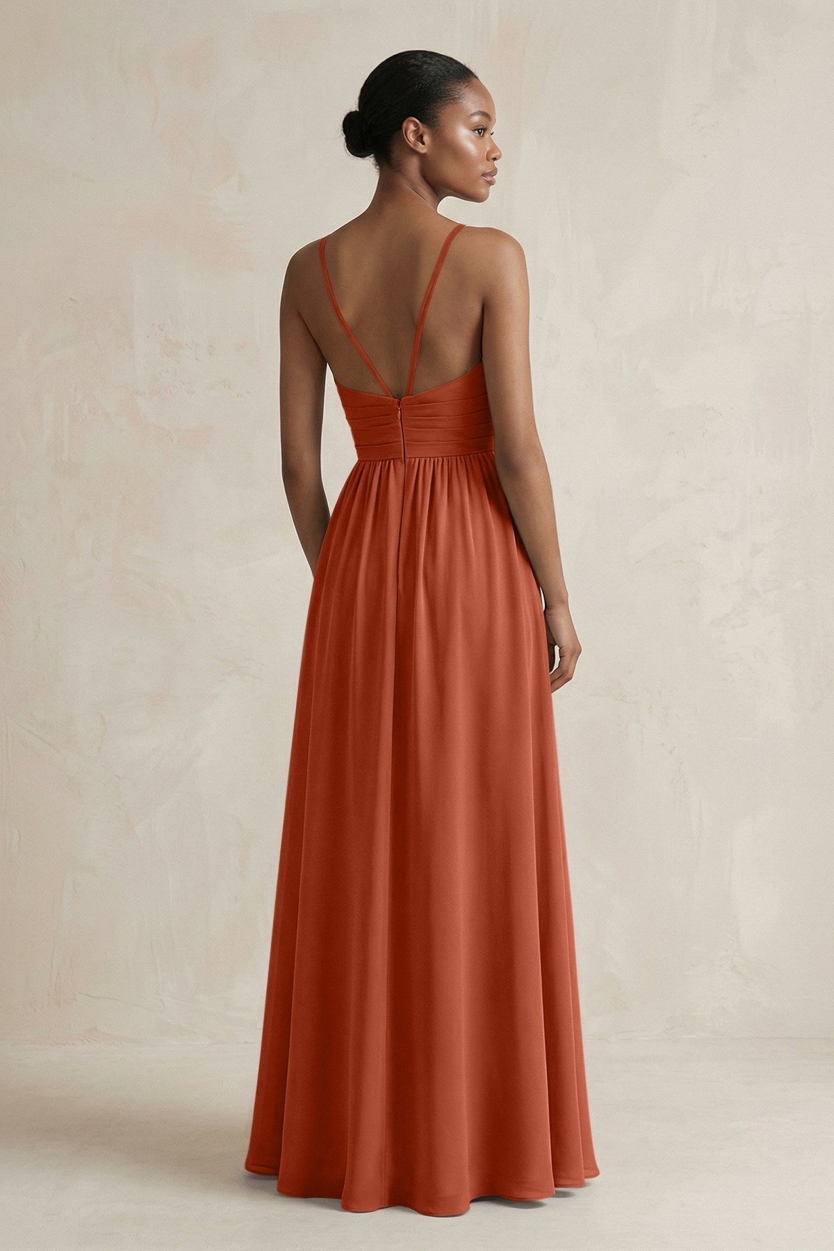 A-Line Halter Chiffon Ruched Bridesmaid Dress in Spice