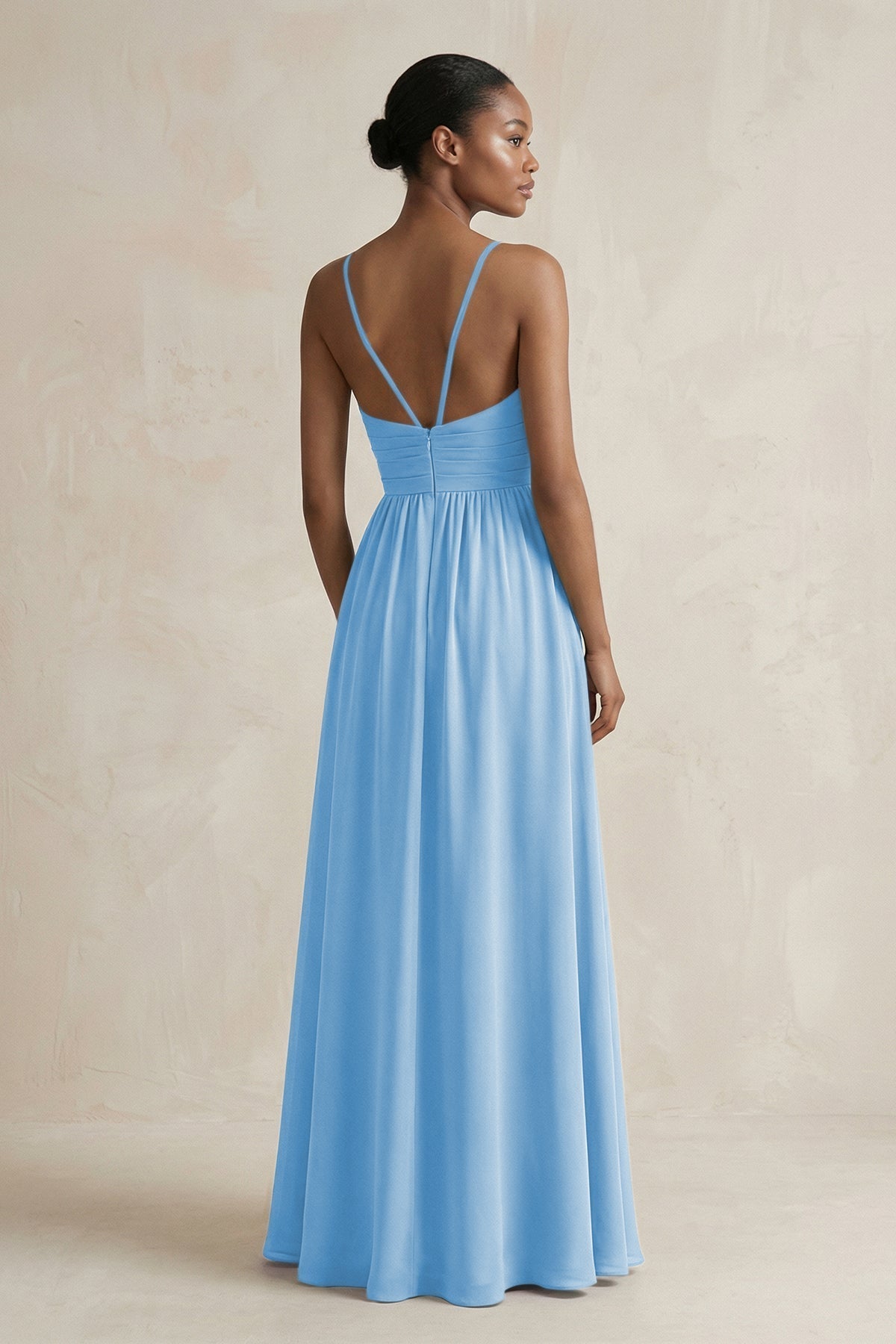A-Line Halter Chiffon Ruched Bridesmaid Dress in Steel Blue