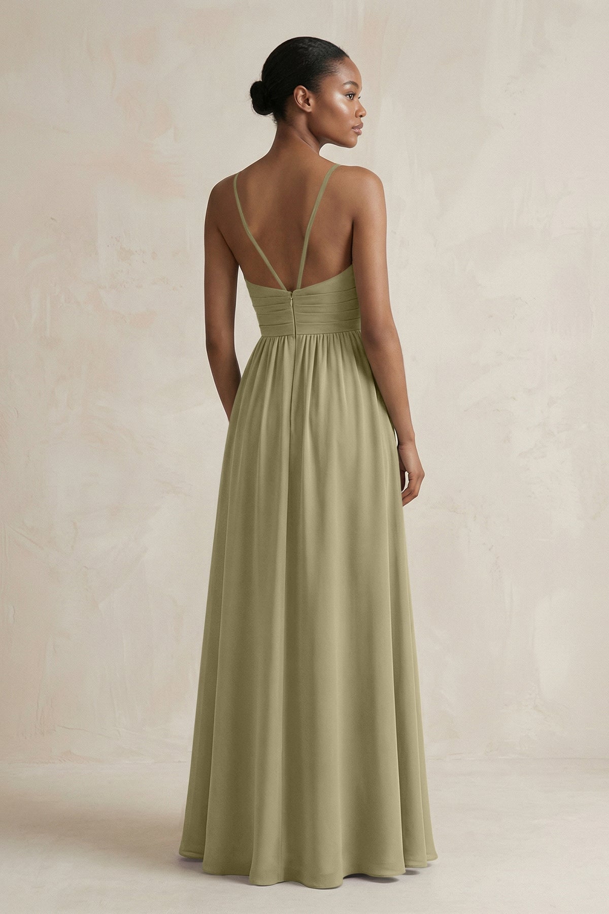A-Line Halter Chiffon Ruched Bridesmaid Dress in Thyme
