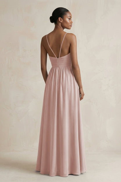 A-Line Halter Chiffon Ruched Bridesmaid Dress in Toffee