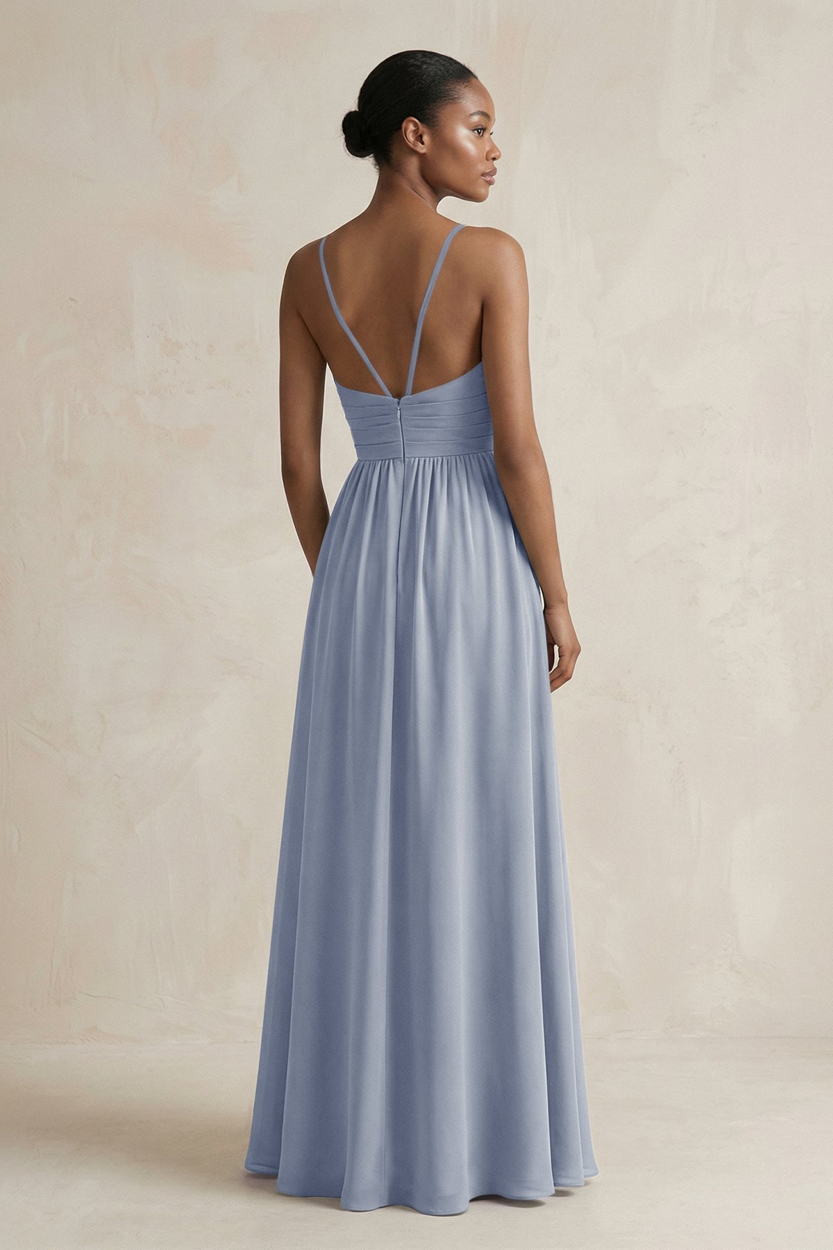 A-Line Halter Chiffon Ruched Bridesmaid Dress in Twilight