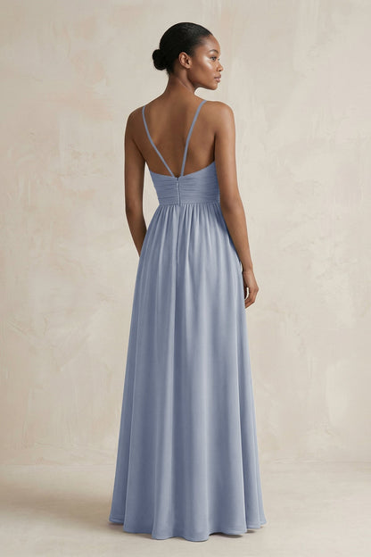 A-Line Halter Chiffon Ruched Bridesmaid Dress in Twilight