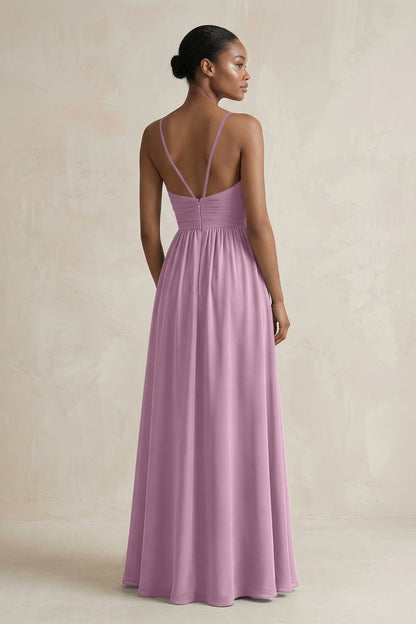 A-Line Halter Chiffon Ruched Bridesmaid Dress in Wisteria