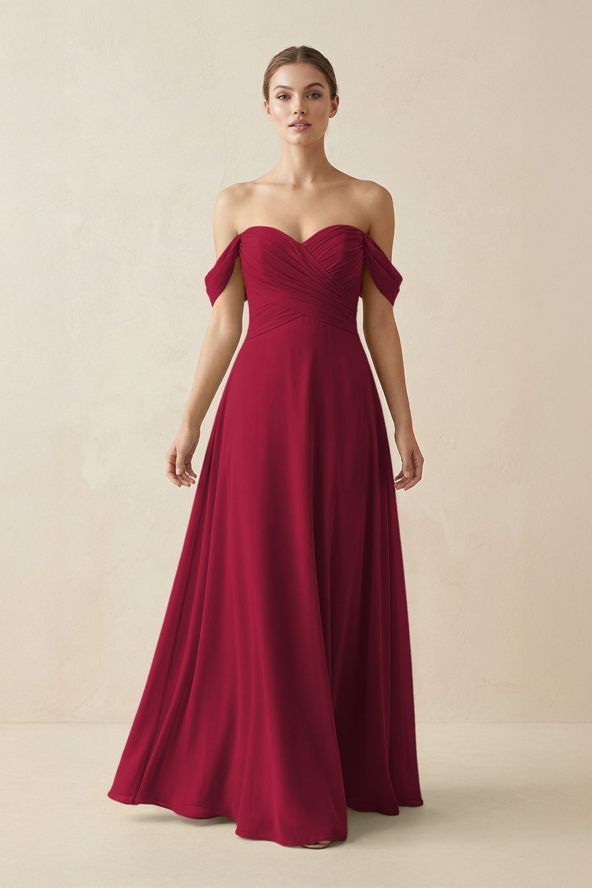 A-Line Off-the-Shoulder Chiffon Bridesmaid Dress in Berry