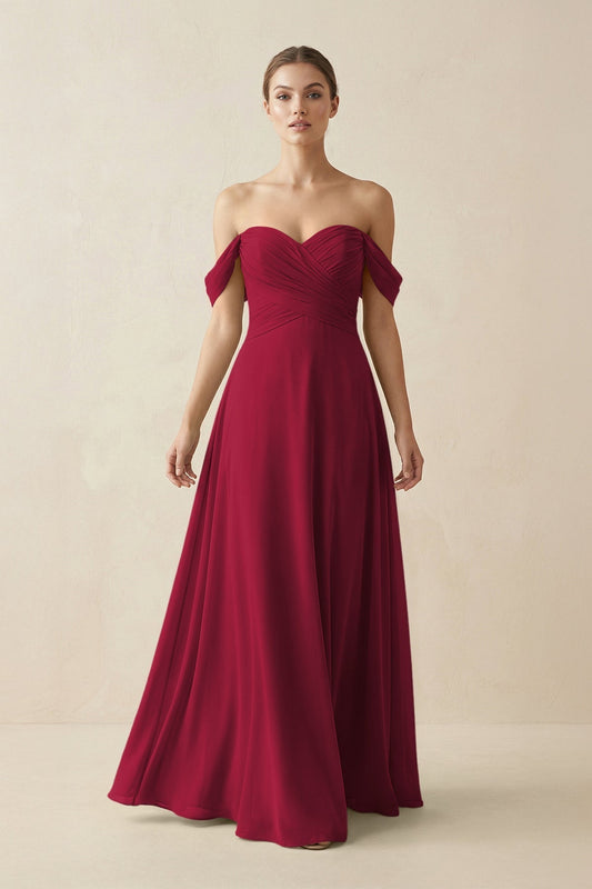 A-Line Off-the-Shoulder Chiffon Bridesmaid Dress in Berry