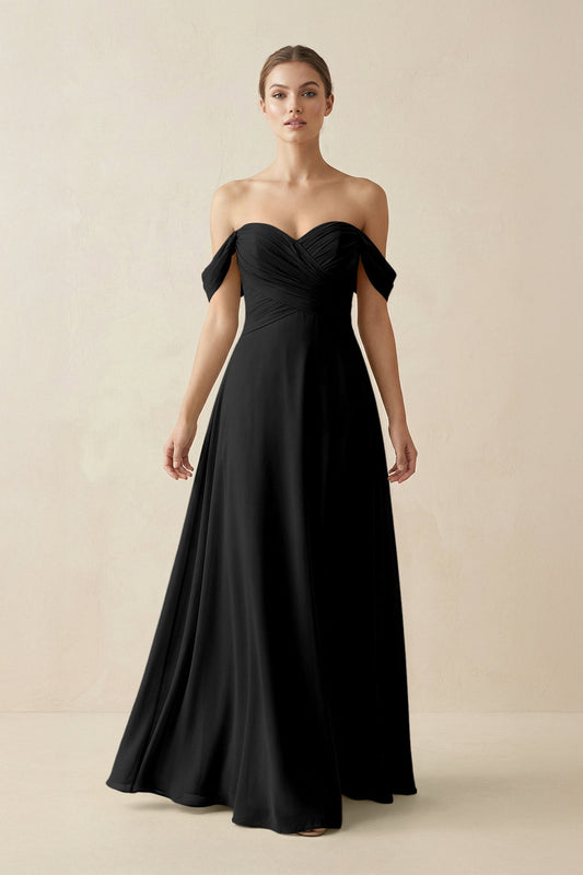 A-Line Off-the-Shoulder Chiffon Bridesmaid Dress in Black