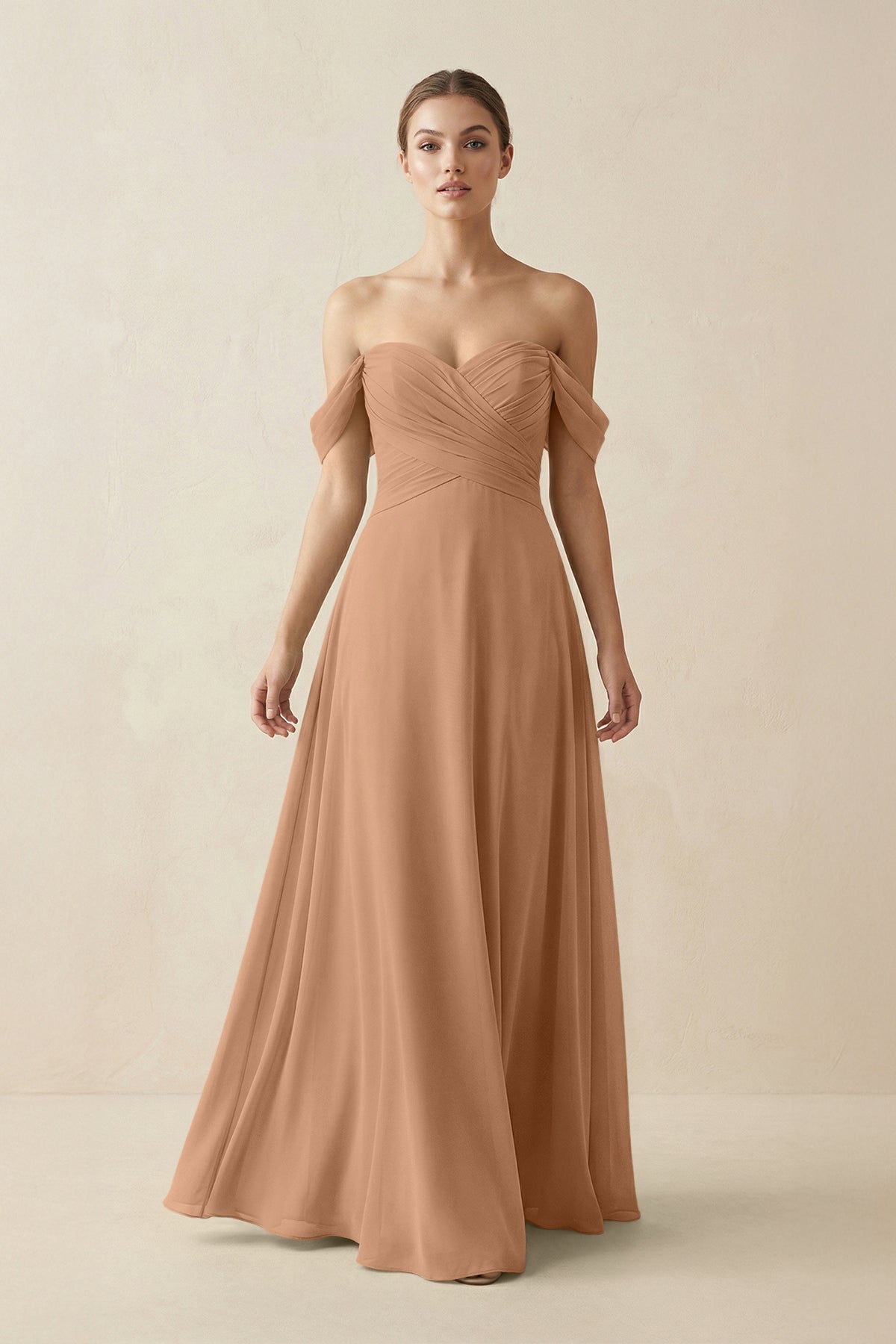 A-Line Off-the-Shoulder Chiffon Bridesmaid Dress in Bronzer