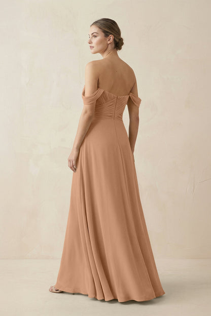 A-Line Off-the-Shoulder Chiffon Bridesmaid Dress in Bronzer