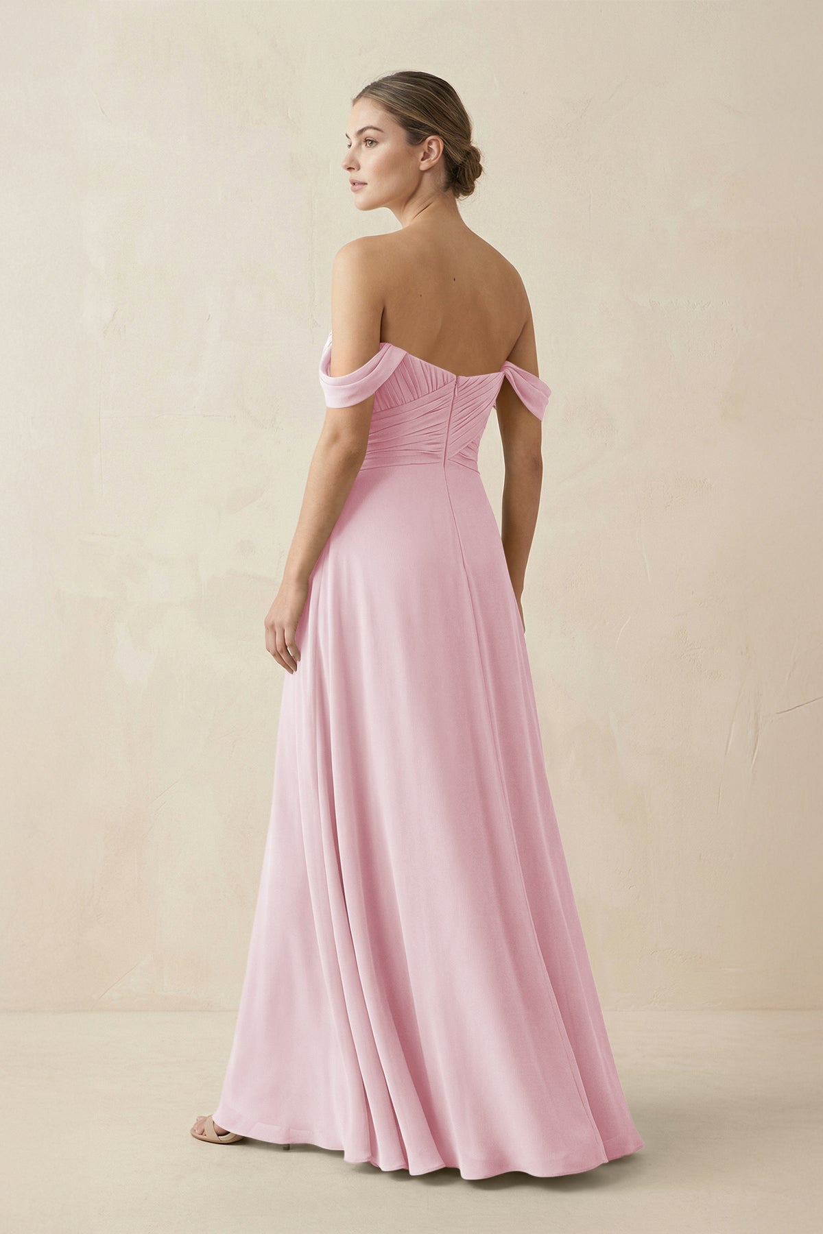 A-Line Off-the-Shoulder Chiffon Bridesmaid Dress in Candy Pink