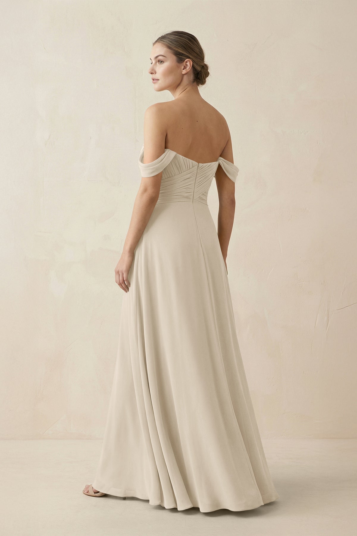 A-Line Off-the-Shoulder Chiffon Bridesmaid Dress in Champagne