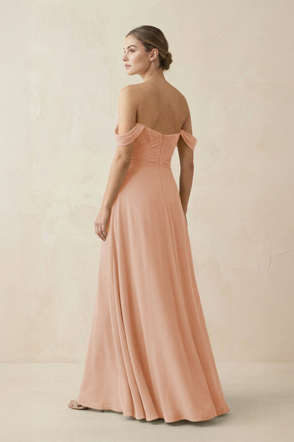 A-Line Off-the-Shoulder Chiffon Bridesmaid Dress in Champagne Rose