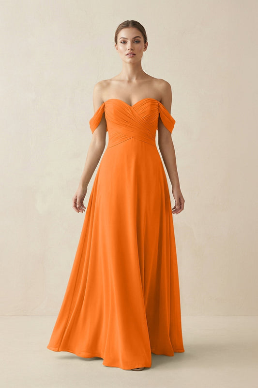 A-Line Off-the-Shoulder Chiffon Bridesmaid Dress in Cinnamon