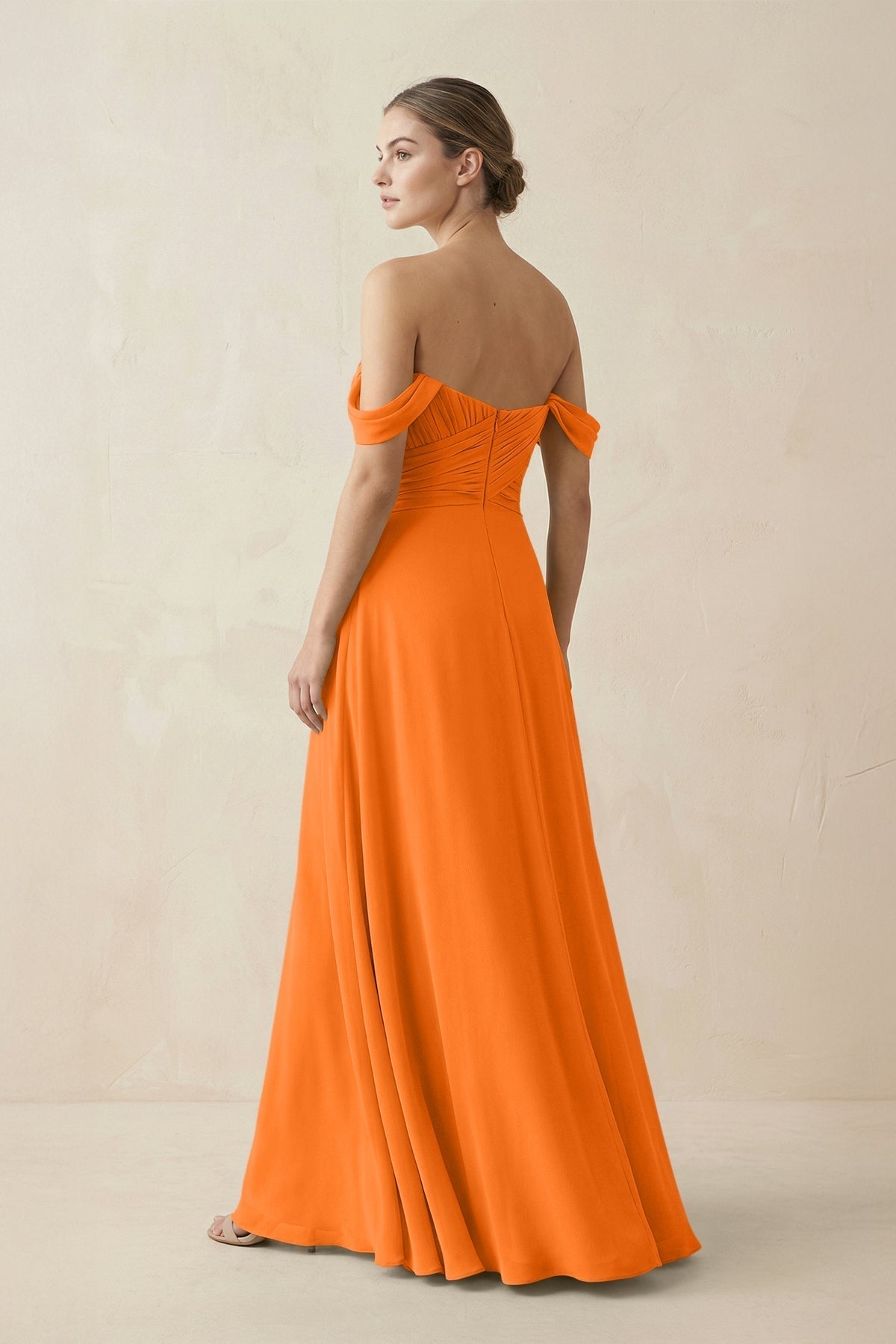 A-Line Off-the-Shoulder Chiffon Bridesmaid Dress in Cinnamon