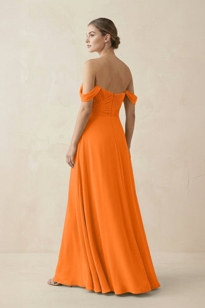 A-Line Off-the-Shoulder Chiffon Bridesmaid Dress in Cinnamon