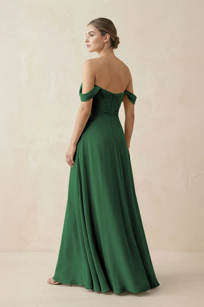 A-Line Off-the-Shoulder Chiffon Bridesmaid Dress in Dark Green