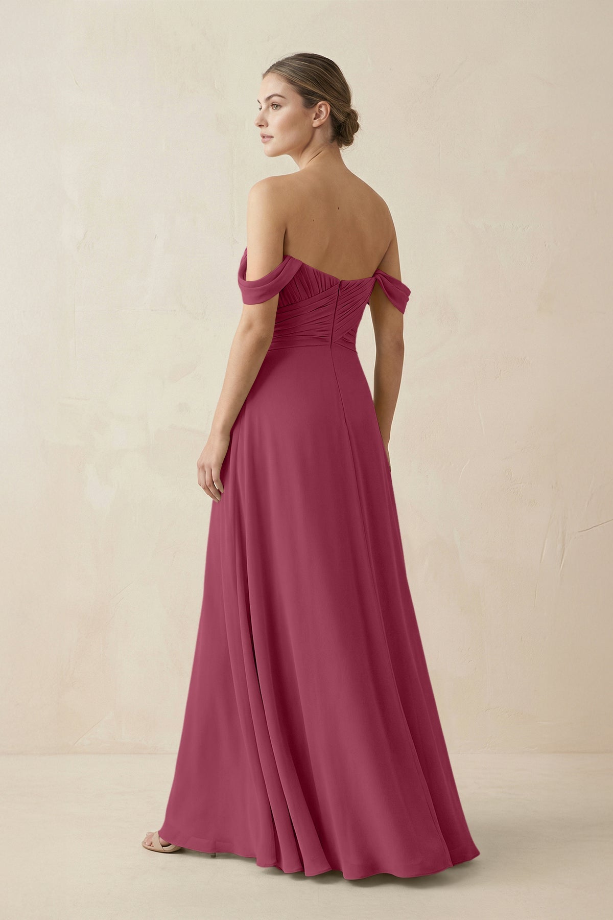 A-Line Off-the-Shoulder Chiffon Bridesmaid Dress in Desert Rose