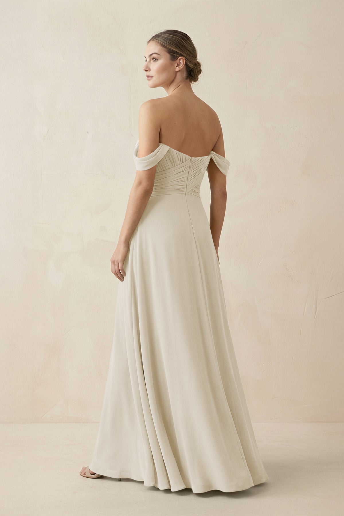A-Line Off-the-Shoulder Chiffon Bridesmaid Dress in Dove Gray