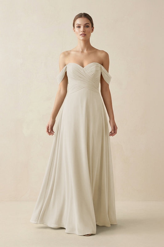 A-Line Off-the-Shoulder Chiffon Bridesmaid Dress in Dove Gray