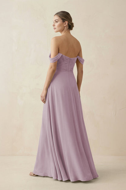 A-Line Off-the-Shoulder Chiffon Bridesmaid Dress in Dusk