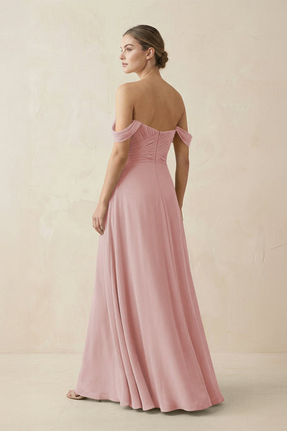A-Line Off-the-Shoulder Chiffon Bridesmaid Dress in Dusty Rose