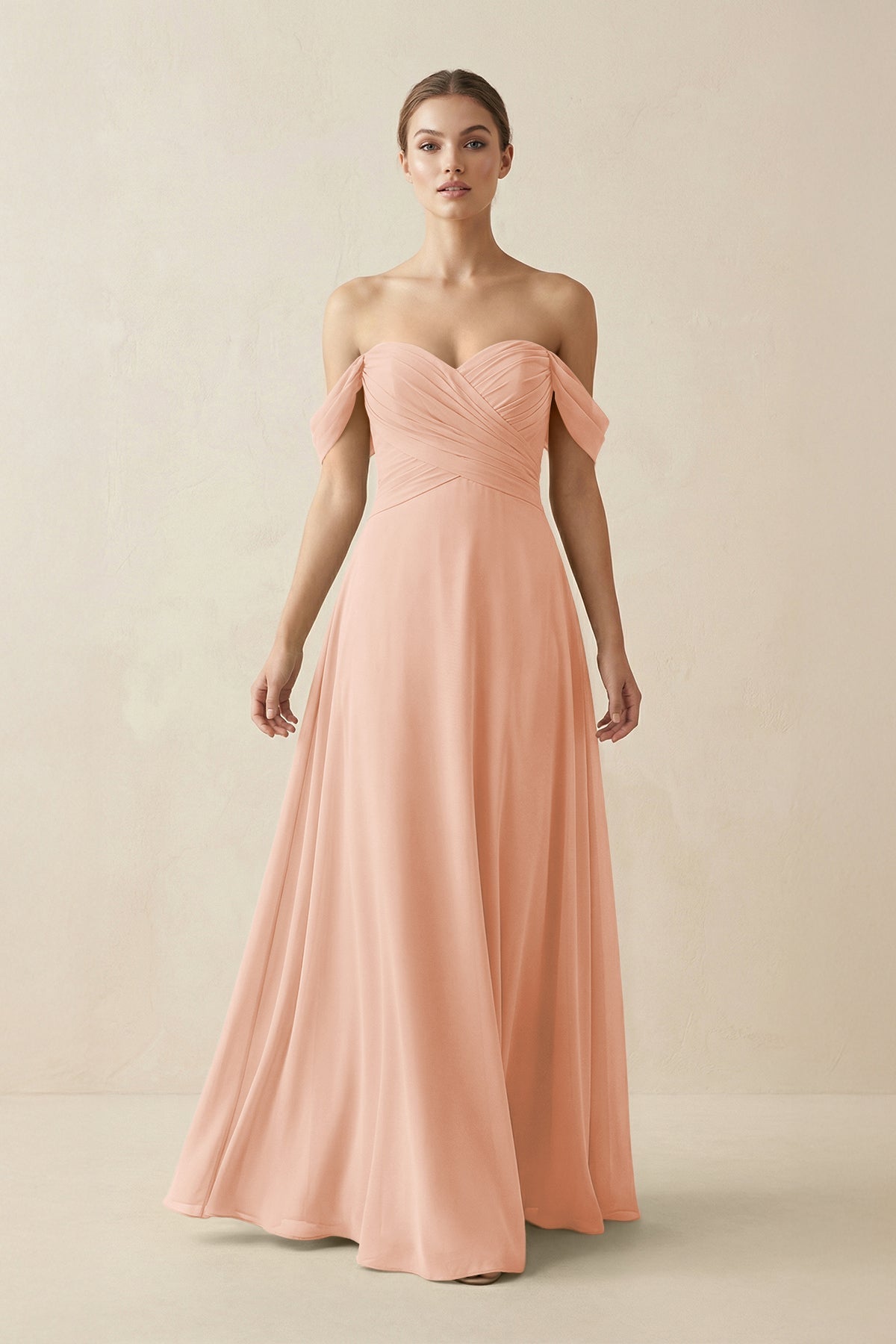 A-Line Off-the-Shoulder Chiffon Bridesmaid Dress in English Rose