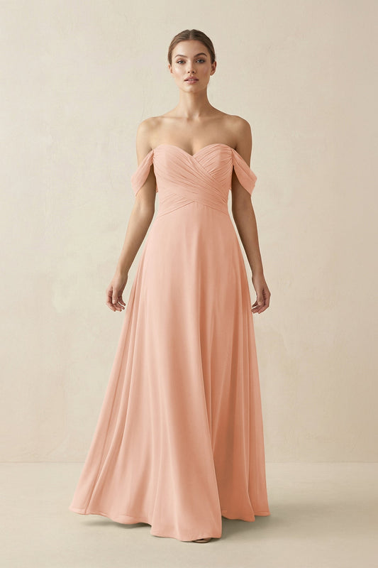 A-Line Off-the-Shoulder Chiffon Bridesmaid Dress in English Rose