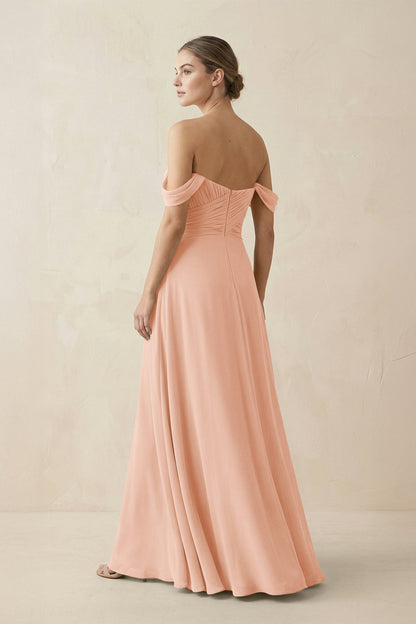 A-Line Off-the-Shoulder Chiffon Bridesmaid Dress in English Rose