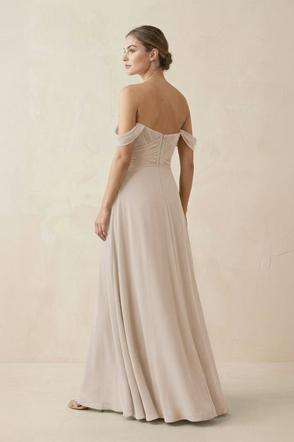 A-Line Off-the-Shoulder Chiffon Bridesmaid Dress in Frost