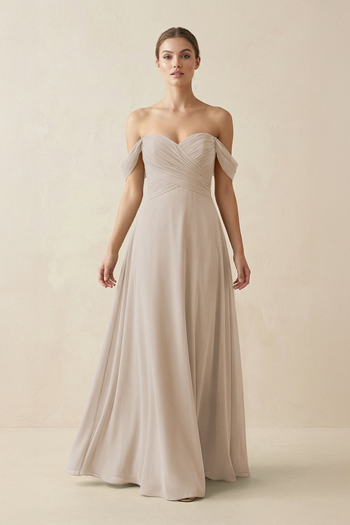 A-Line Off-the-Shoulder Chiffon Bridesmaid Dress in Frost