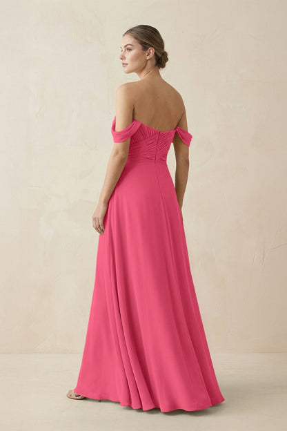 A-Line Off-the-Shoulder Chiffon Bridesmaid Dress in Fuchsia