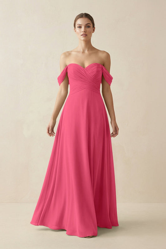 A-Line Off-the-Shoulder Chiffon Bridesmaid Dress in Fuchsia