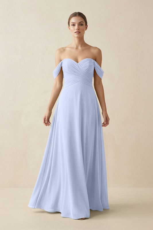 A-Line Off-the-Shoulder Chiffon Bridesmaid Dress in Ice