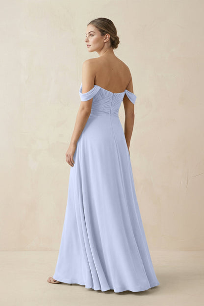 A-Line Off-the-Shoulder Chiffon Bridesmaid Dress in Ice