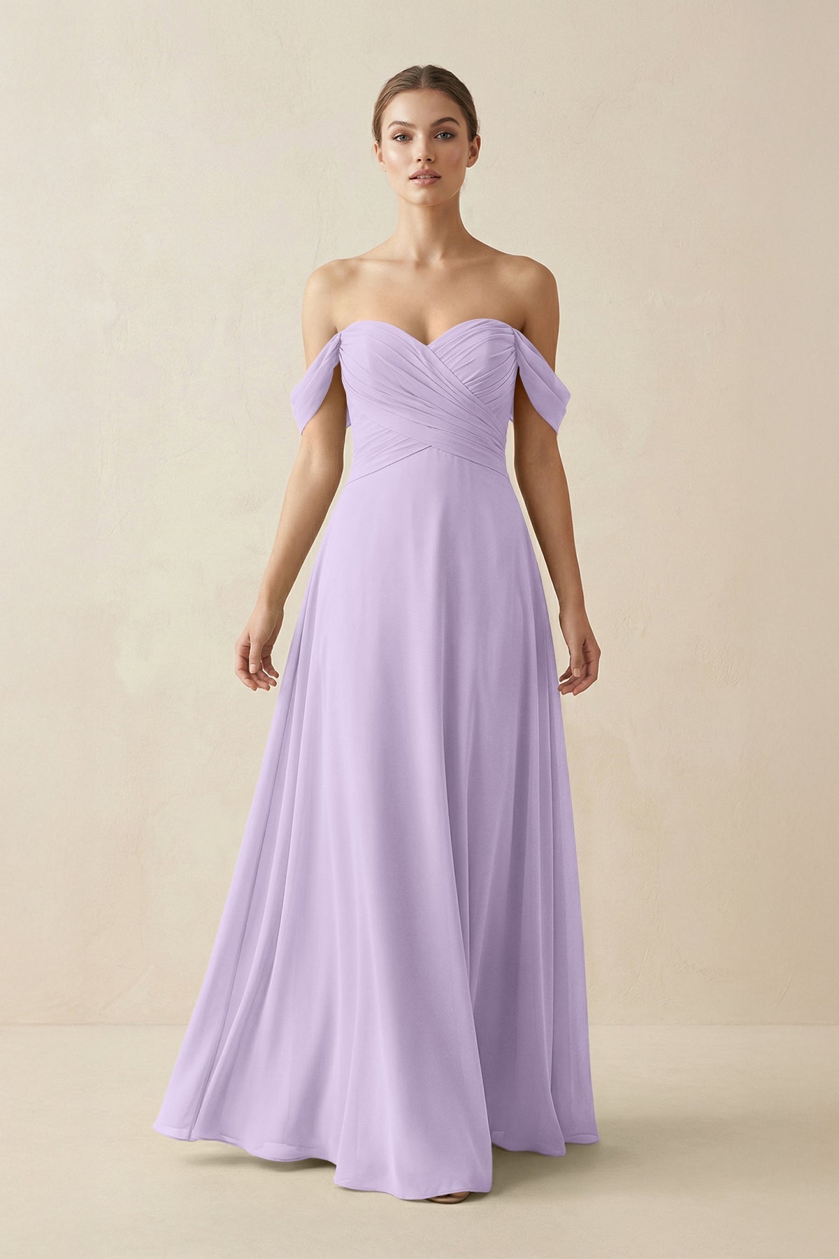 A-Line Off-the-Shoulder Chiffon Bridesmaid Dress in Lavender