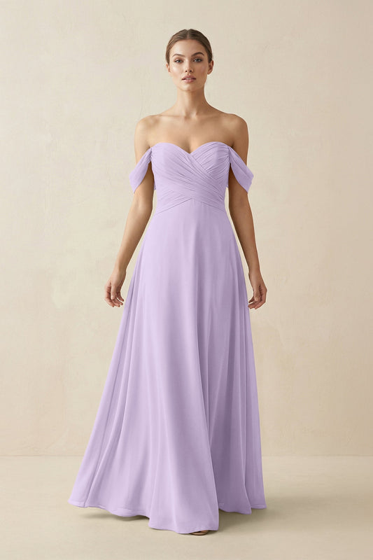 A-Line Off-the-Shoulder Chiffon Bridesmaid Dress in Lavender