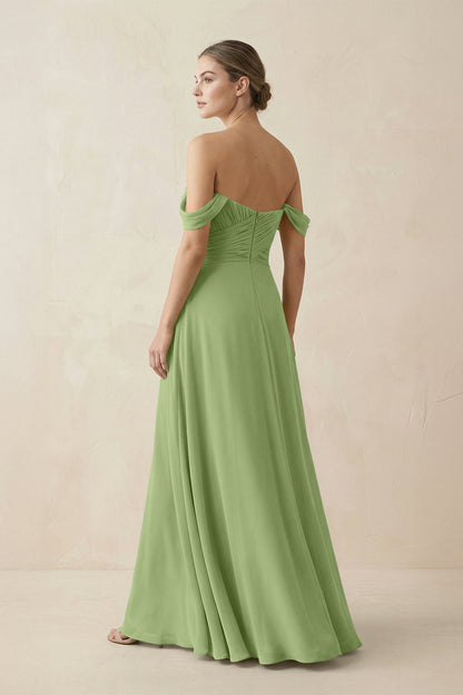 A-Line Off-the-Shoulder Chiffon Bridesmaid Dress in Matcha