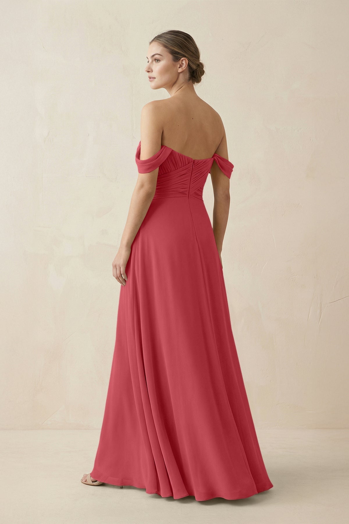 A-Line Off-the-Shoulder Chiffon Bridesmaid Dress in Merlot