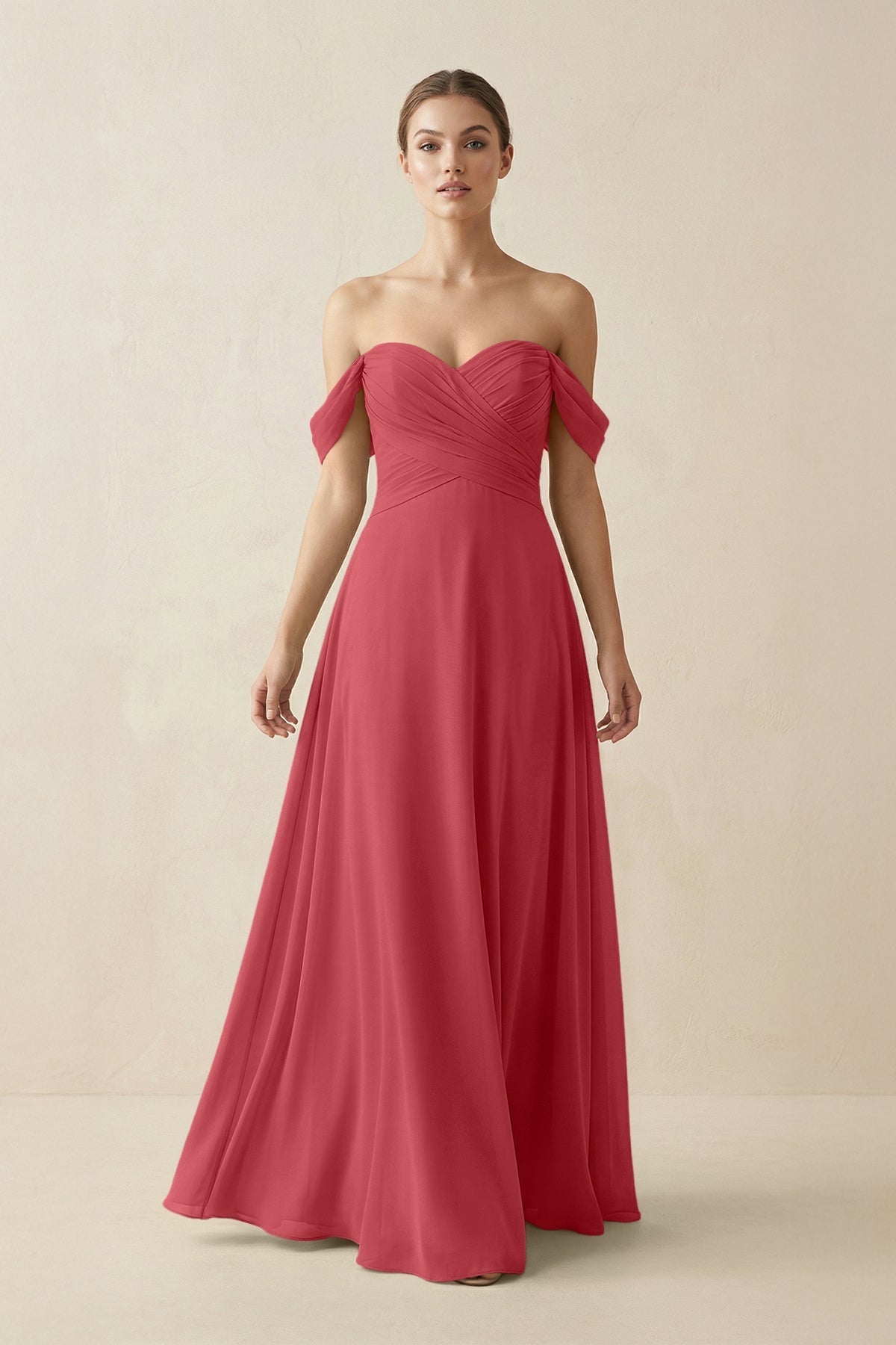 A-Line Off-the-Shoulder Chiffon Bridesmaid Dress in Merlot