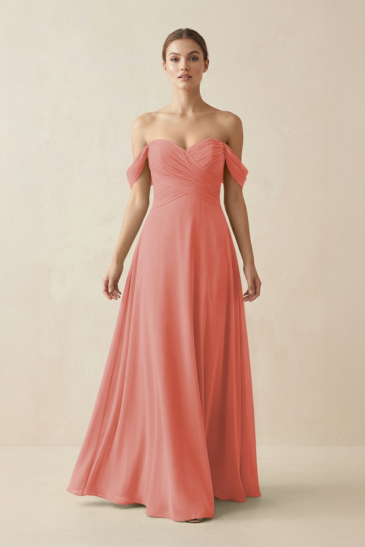 A-Line Off-the-Shoulder Chiffon Bridesmaid Dress in Mulberry