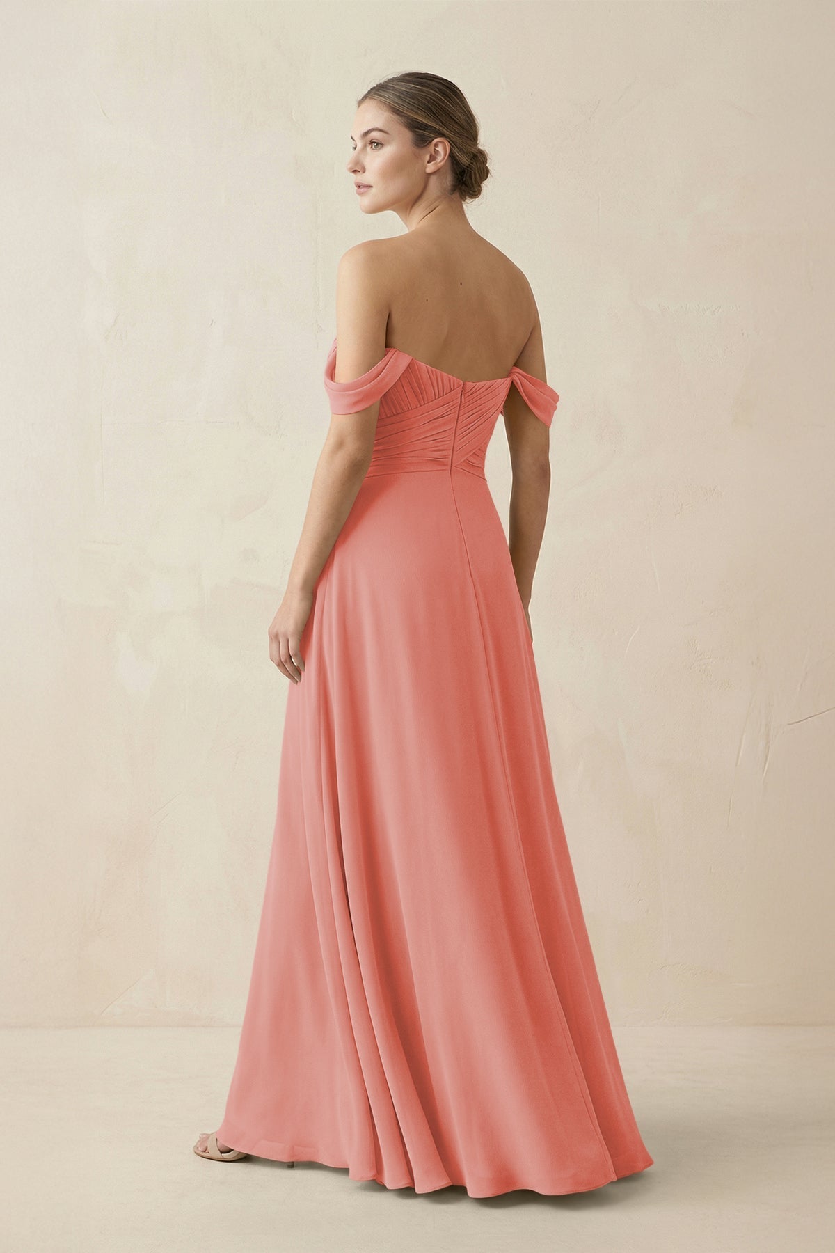 A-Line Off-the-Shoulder Chiffon Bridesmaid Dress in Mulberry