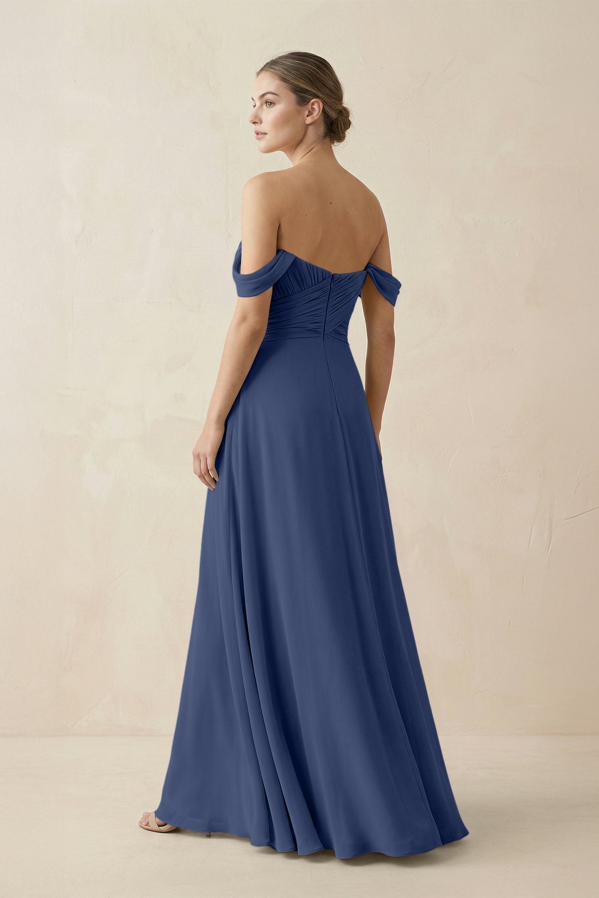 A-Line Off-the-Shoulder Chiffon Bridesmaid Dress in Navy