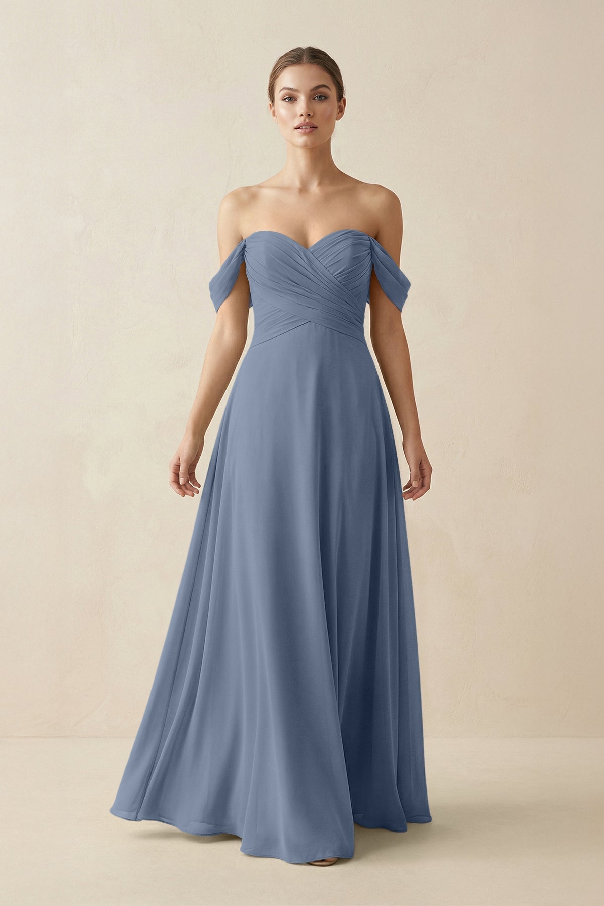 A-Line Off-the-Shoulder Chiffon Bridesmaid Dress in Neptune